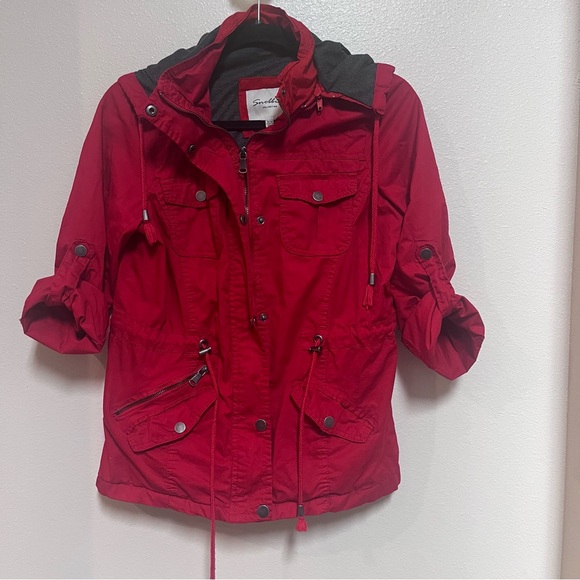 Red jacket woman’s  Snobbish Medium outdoors pockets hooded vintage - Picture 7 of 10
